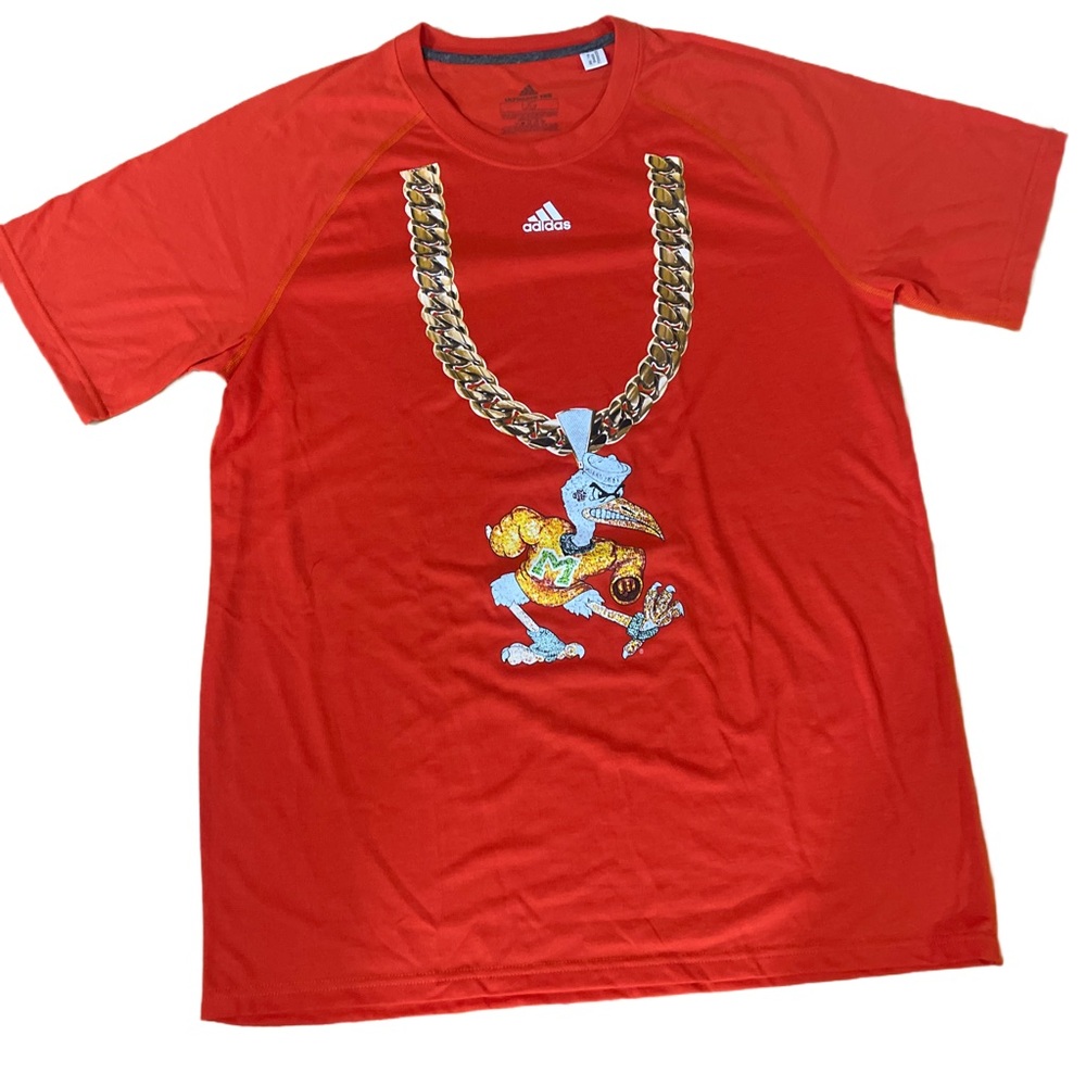 adidas ULTIMATE TEE Miami Hurricanes Mascot Tee EUC Size Large